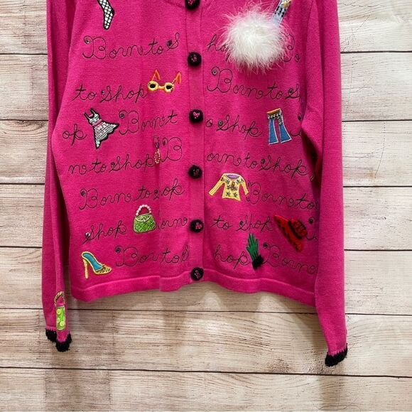VINTAGE BEREK BORN‎ TO SHOP EMBROIDERED AND EMBELLISHED SWEATER IN PINK - Picture 3 of 11